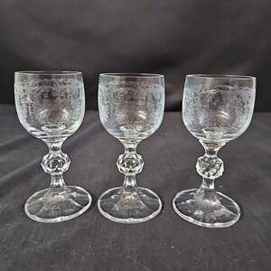 Bohemia Crystal Etched Czech Liqueur Glasses 4 1/4" Set of 3